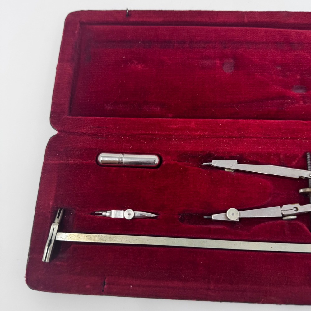 Vintage Tower 5104 Drafting Tool Set Compass Beam Engineering Kit Red Velvet Cs - Picture 7 of 11